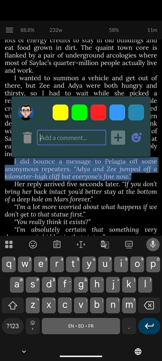 Highlight and comment tools in weReader