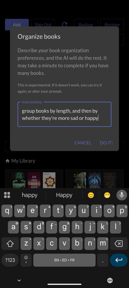 weReader library with organized books